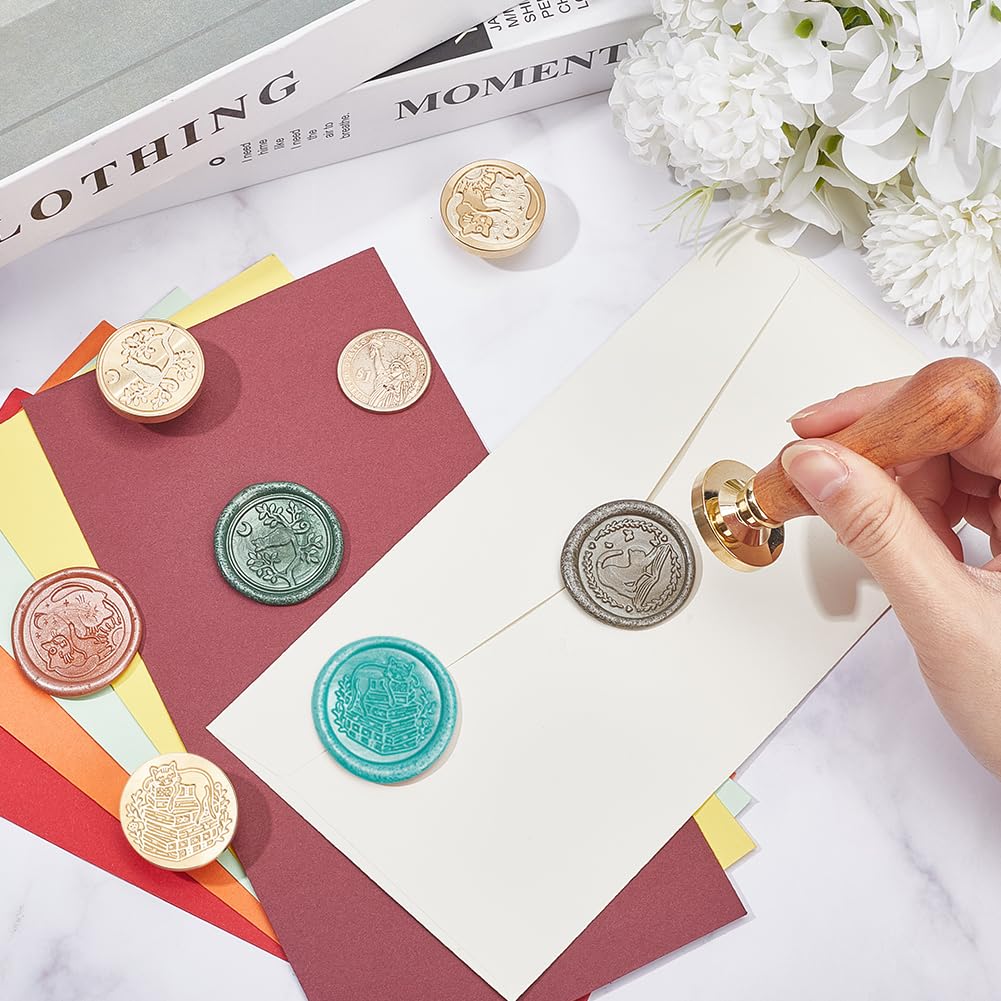 CRASPIRE 4 Styles Cat Wax Seal Stamp Head Animal 25mm Removable Brass Head Set with 1Pcs Wooden Sealing Stamp Handle for Wedding Birthday Envelopes Invitations Gift Packing Wrap Decoration