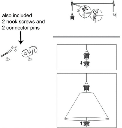 Dimmable Plug in Pendant Light Cord with Dimmer Switch, 15 Ft Hanging Lamp Cord Kit with E26/E27Socket Swag Light with Hooks for DIY Lantern Lampshade White (Incandescent Bulb Only)
