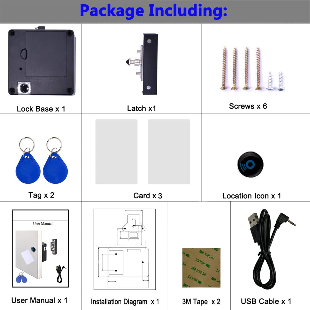 Homello RFID Lock Electronic Cabinet Lock with USB Cable - Hidden DIY Lock for Wooden Cabinet Drawer Locker Cupboard Gun Box with 5 Key Cards/Fobs
