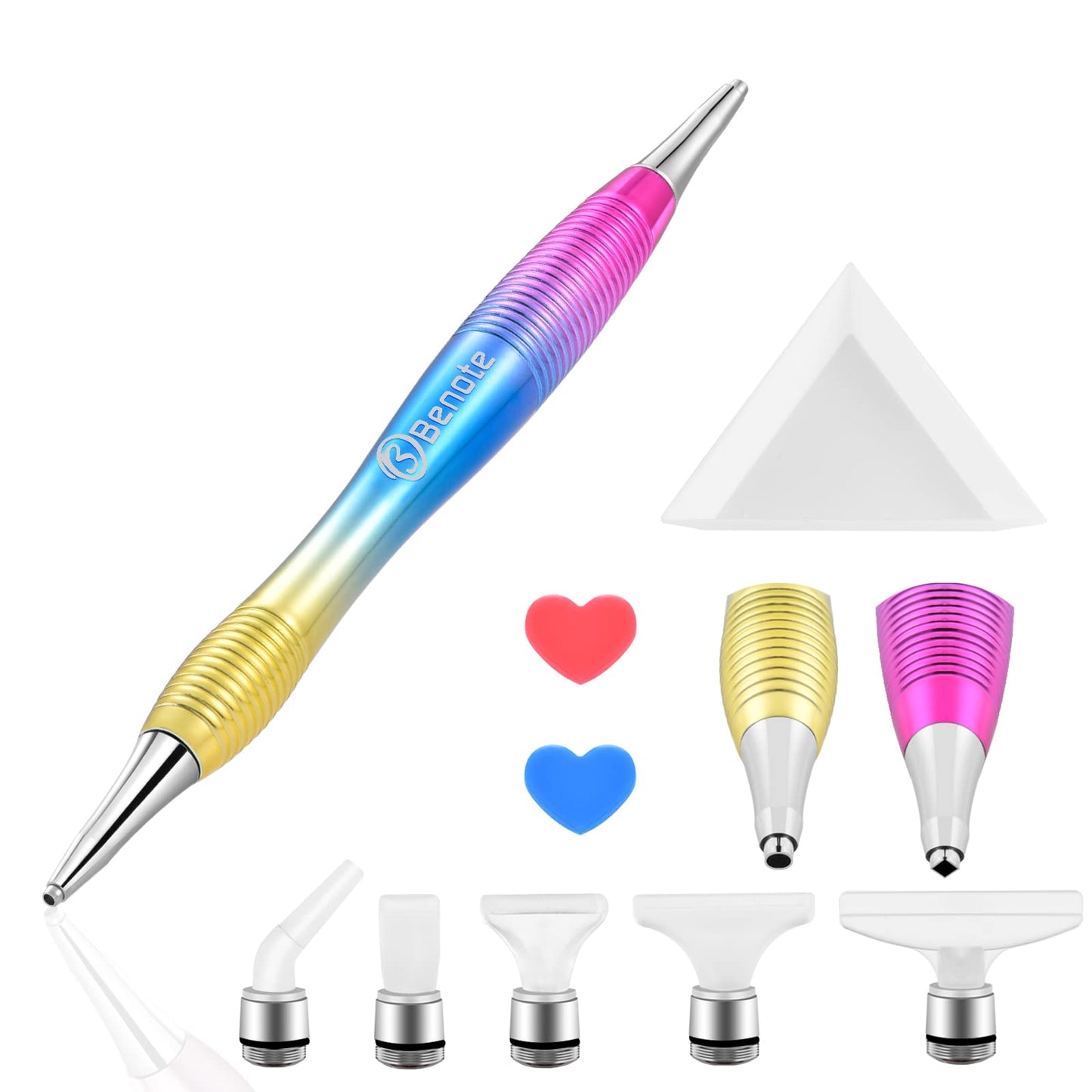 Benote Ergonomic Diamond Art Painting Pen, Metal Diamond Drill Pen Tools 5D Diamond Accessories Painting with Multi Replacement Pen Heads and Wax for DP Cross Stitch - Rainbow