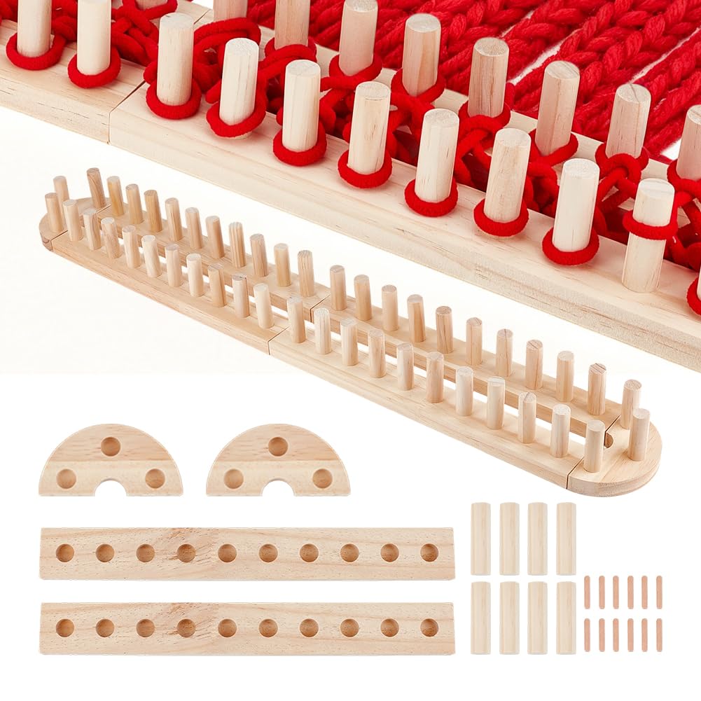 PH PandaHall 1.6m Chunky Blanket Loom Knitting Kit, Adjustable Size Hand Knitting Kit DIY Wooden Weaving Blanket Maker Yarn Crochet Loom Frame for DIY Hand Yarn Crafts Beginner