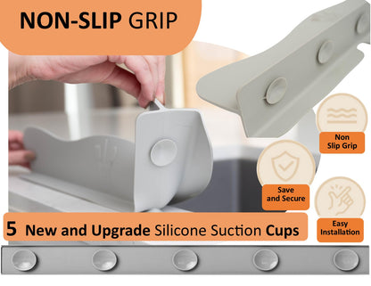Silicone Sink Splash Guard with Sponge Holder -19.5" x 4.5" x 2.5",- Strong Suction - Sink Edge Protectors for Kitchen Sink - Kitchen Sink Splash Guard - Gray