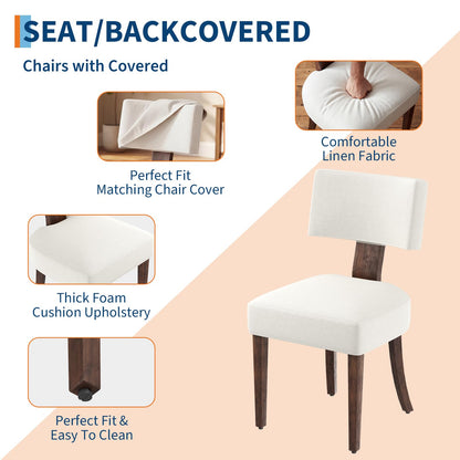 Garvee Dining Chairs Set of 4, Mid Century Modern Upholstered Chairs with Rattan Wood Back, Armless Kitchen Chairs with Brown Wood Legs for Dining Room Living Room, Beige
