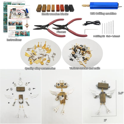 DEUXPER Unique Cross Necklace DIY Set - Wooden Steampunk Robot Charms Pendants, Keychain Decor, Cute Bag Chain, Gold Silver Jewelry Gifts Craft Project for Women Men