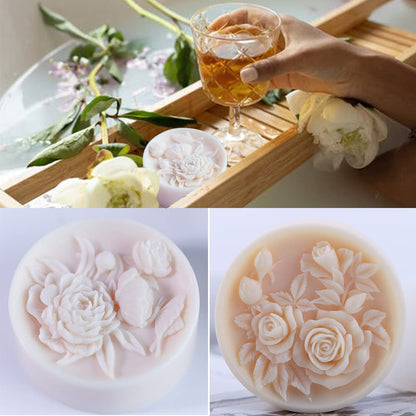 2PCS Round Flower Soap Molds for Soap Making, Rose Resin Candle Mold Silicone, Bath Bombs Lotion Bar Silicone Mold, 3D Mold for Soap Candle Beeswax Making, Handmade Cake Chocolate Biscuit Ice Pudding