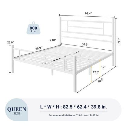 Allewie 14 Inch Queen Size Metal Platform Bed Frame with Headboard and Footboard, Underbed Storage, Strong Metal Slats Support, Mattress Foundation, No Box Spring Needed, Easy Assembly, White