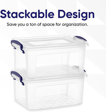 Superio Clear Storage Bins with Lids, Stackable Box with Latches and Handles, Extra Small, 2 Pack