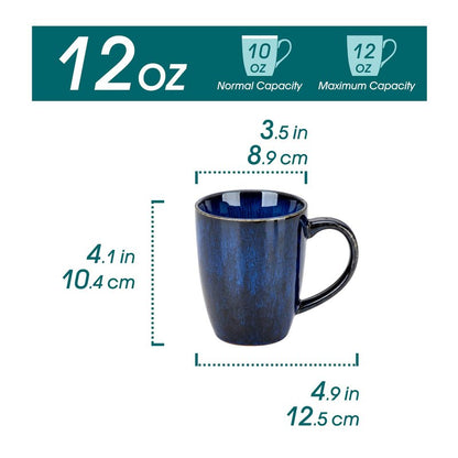 vancasso STARRY Ceramic Coffee Mug Set of 6, 12 Oz Tea Cups with Handle for Latte, Tea, Cappuccino, Milk, Cocoa, Microwave&Dishwasher Safe,Blue