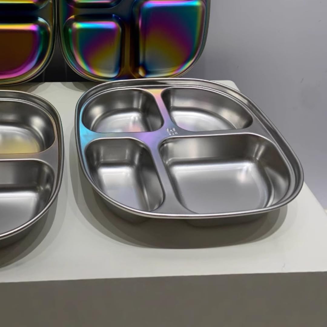 5-Pack Stainless Steel Divided Plates with Lids – Adults Portion Control Meal Trays – BPA-Free, Non-Toxic, Shatterproof – 4 Sections for Balanced Meals, Weight Loss, School, Travel – Dishwasher Safe