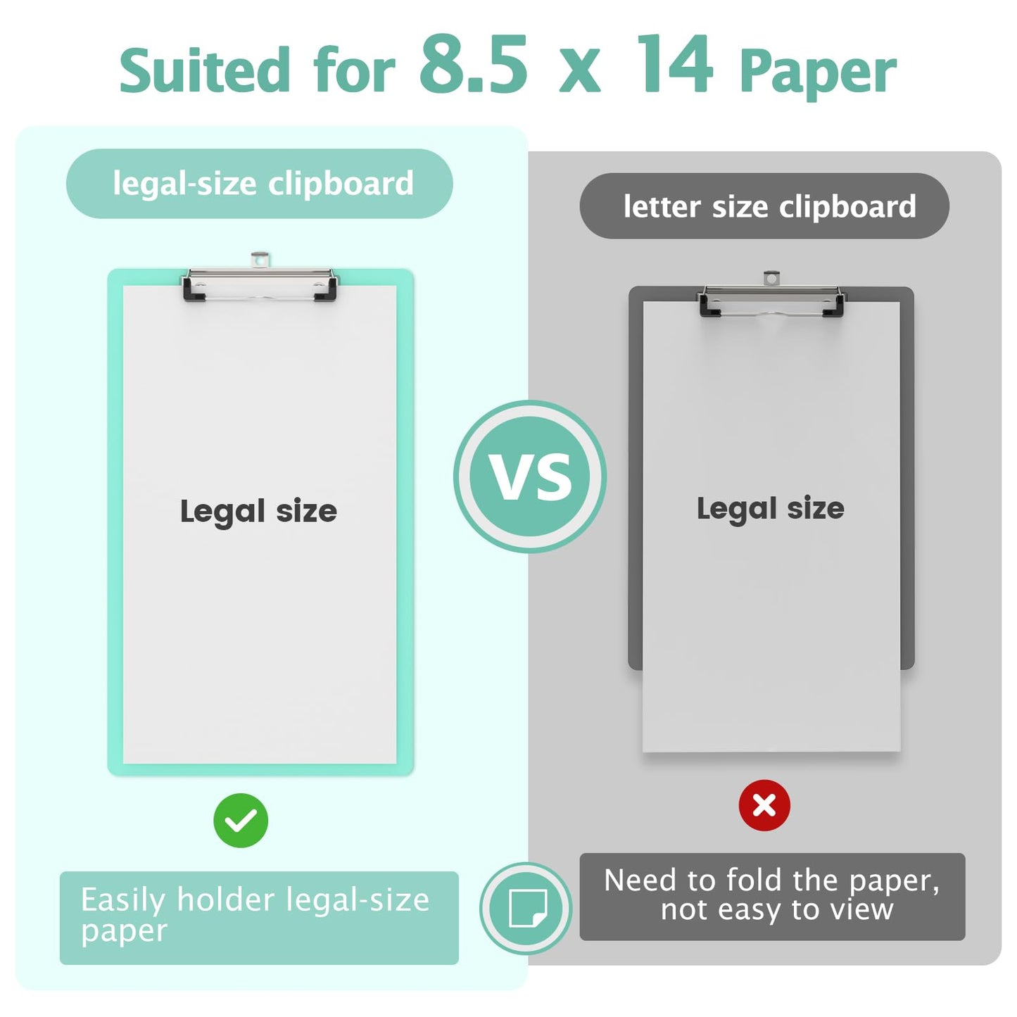 Macroclo Legal Size Clipboard, Teal Plastic 8.5 x 14 Clip Board for Lawers, Heavy Duty Butterfly Clip, 9 x 15 in, Office & School Supply(Pack of 10)