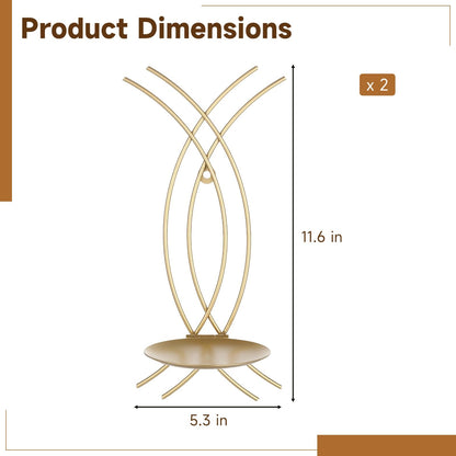 2 Pcs Gold Wall Sconces Candle Holder Set, Metal Iron Wall Mounted Decorative Sconce Rack, Unique Linear Design & Artistic Flair, Hanging Art for Living Room Home Decor