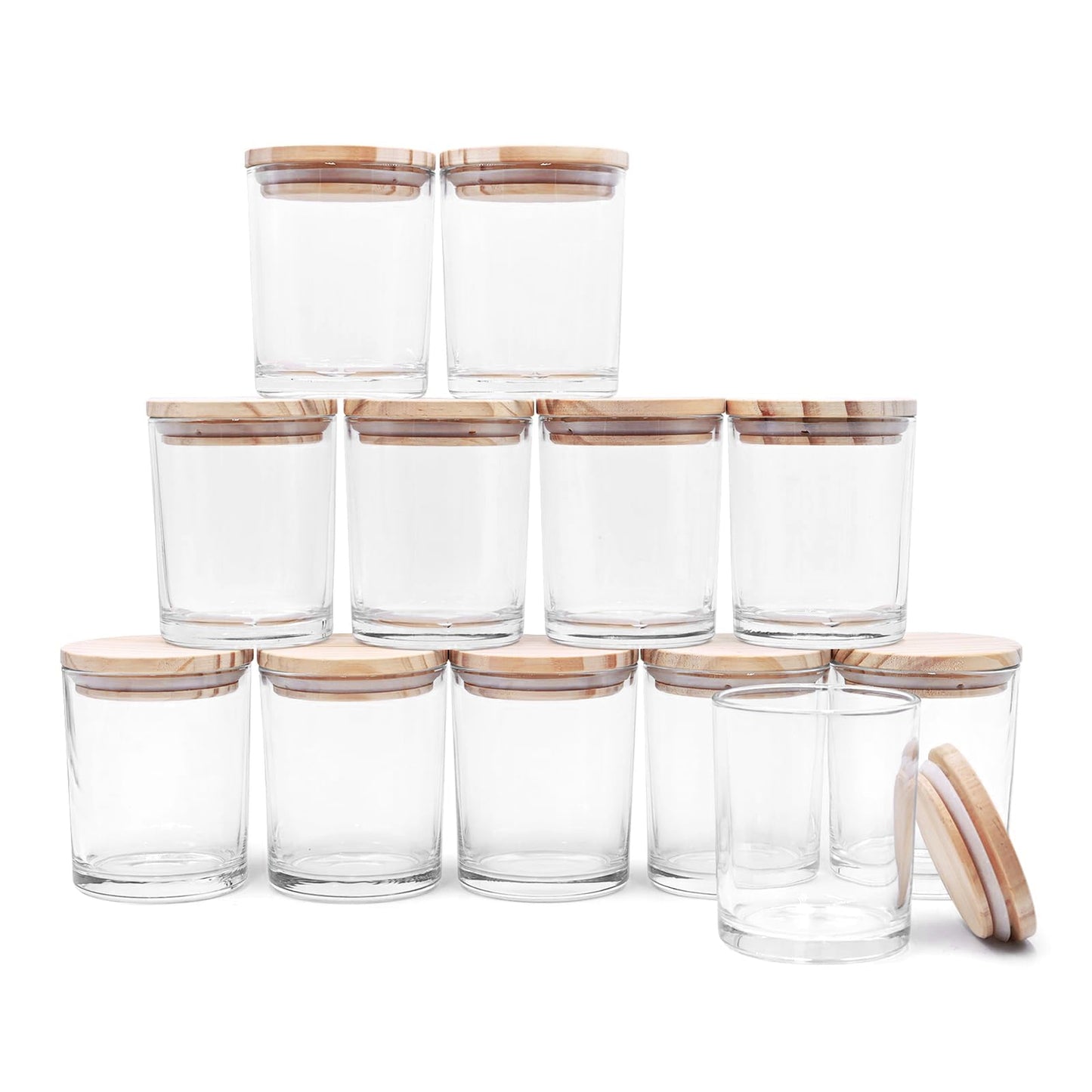 Thick Candle Jars for Making Candles 12 Pcs, 7 OZ Empty Jars with Wood Lids for Candle Making, Sample Container, Clear