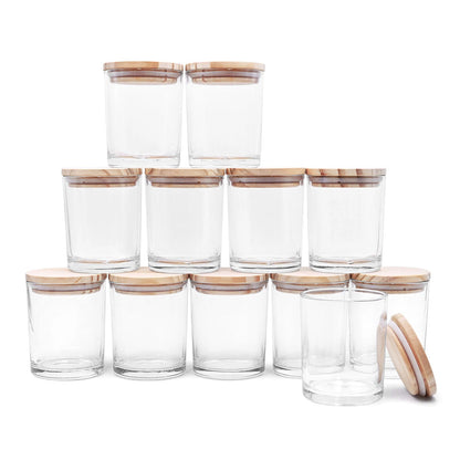 Thick Candle Jars for Making Candles 12 Pcs, 7 OZ Empty Jars with Wood Lids for Candle Making, Sample Container, Clear