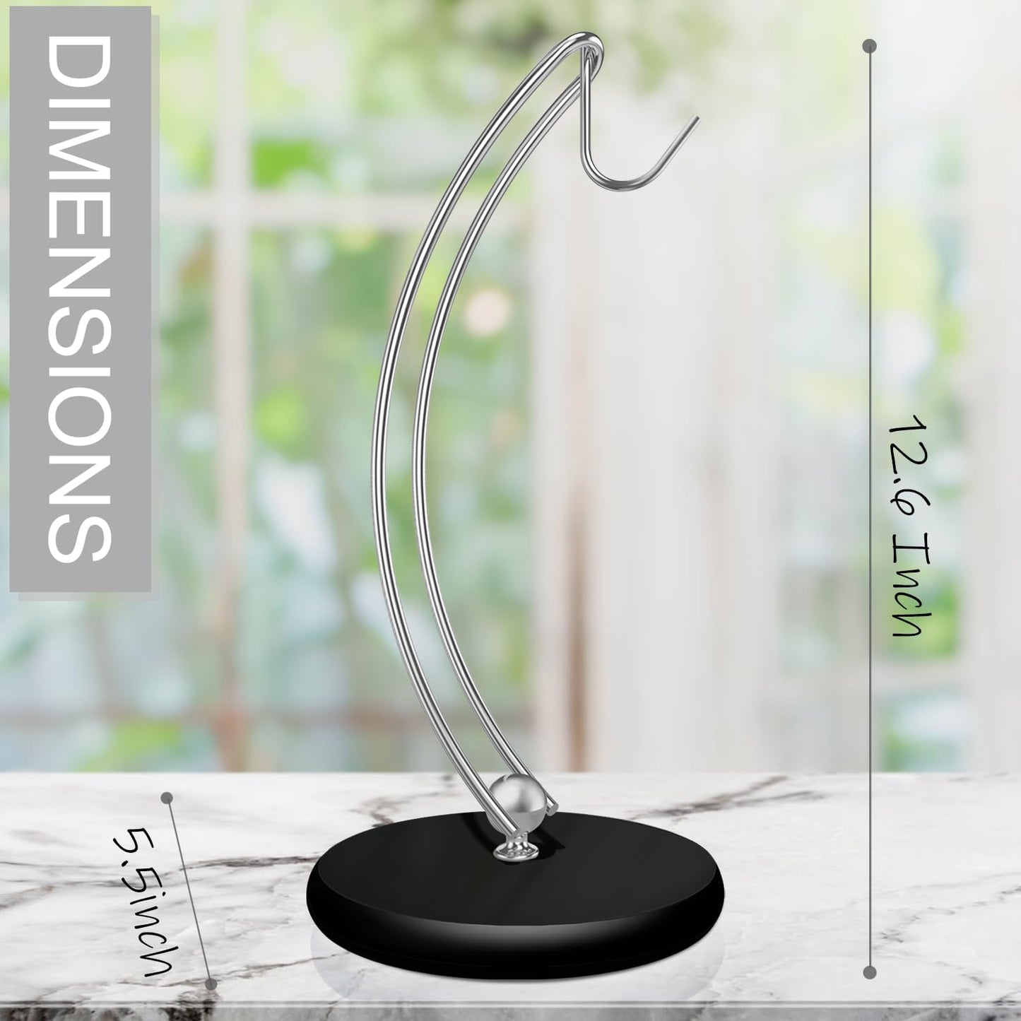Modern Banana Holder Stand - Patented Tree Hanger with Stainless Steel Rack and Wood Base for Kitchen Use (Black/Silver)
