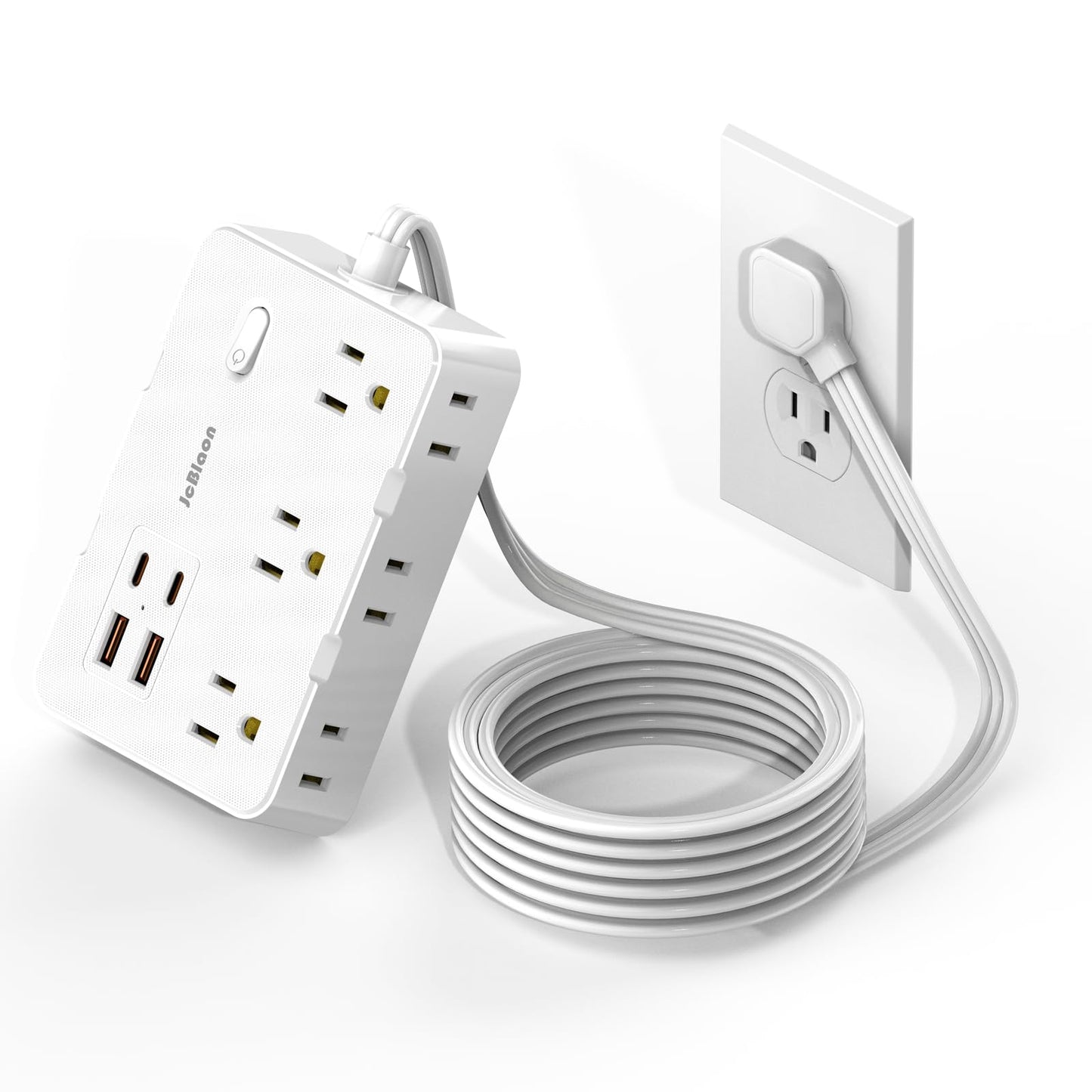 Flat Plug Power Strip Surge Protector, 5ft Ultra Thin Extension Cord with 4 USB Wall Charger(2 USB C Port), 6 Widely-Spaced Outlets Power Strip Compact for Travel, Office, Dorm Room Essentials (White)