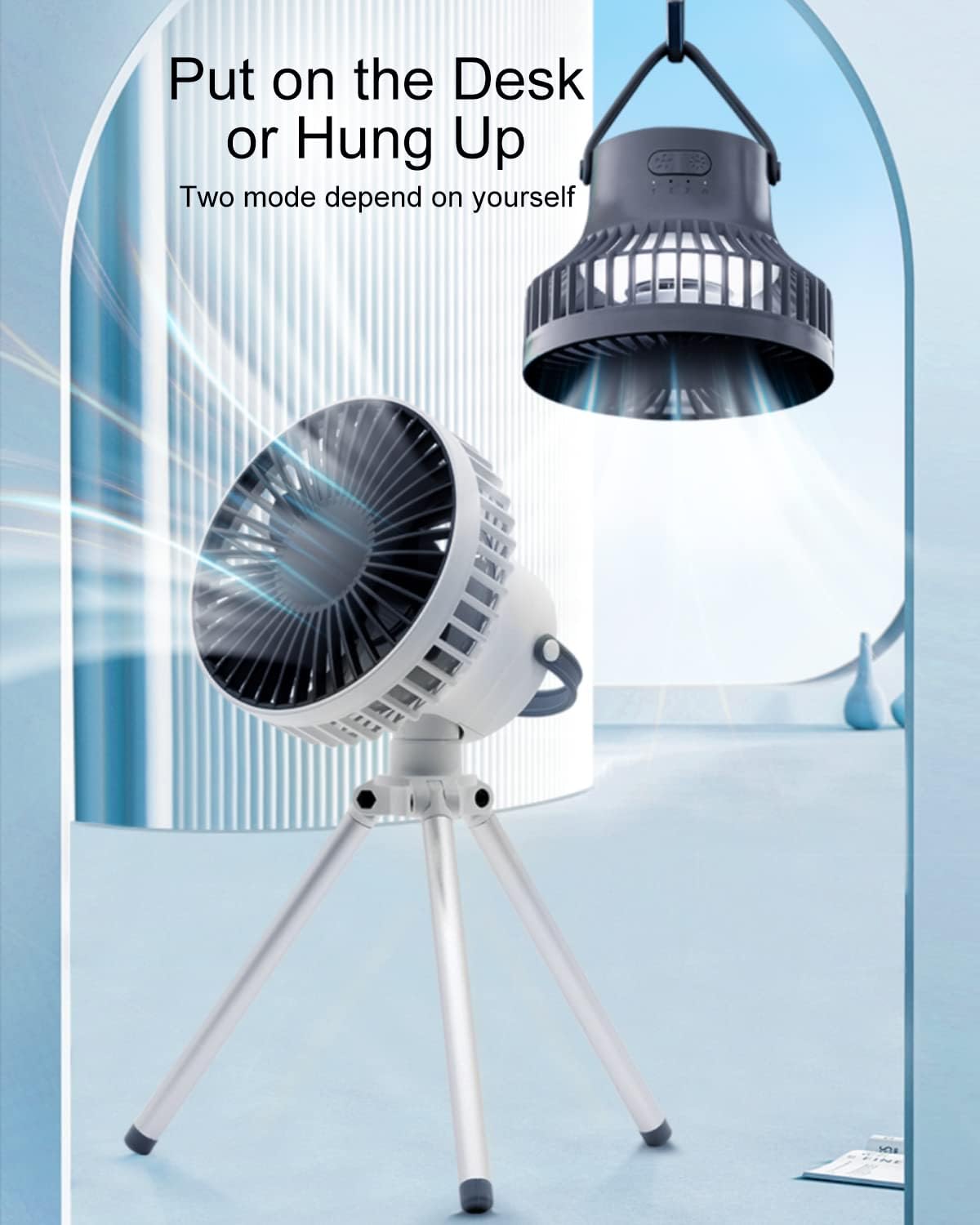 Portable Quiet Desk Fan, 3 Speeds Adjustable Small Fan with 3 Light, USB Cooling Air Circulator for Office, Home (White)