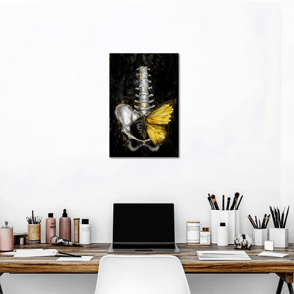 iKNOW FOTO Anatomical Spine Wall Art with Gold Butterfly 16x24 Inch Medical Skeleton Canvas Print for Doctor Office Nurse Station Physical Therapy Clinic Decor Ready to Hang