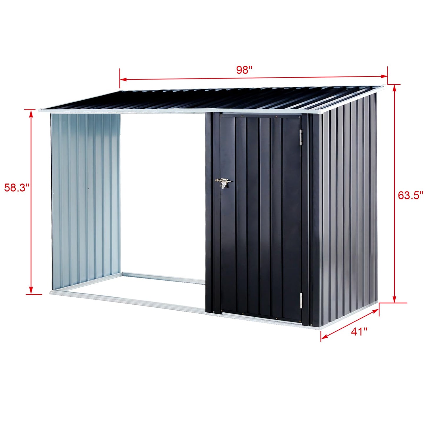 Ball & Cast 98" Firewood Storage Shed,2-in-1 Galvanized Steel Outdoor Shelter Rack with Log Holder,Anthracite Waterproof House Tool Cabinet w/Lockable Doors and Pitched Roof,for Bicycles,Dark Gray