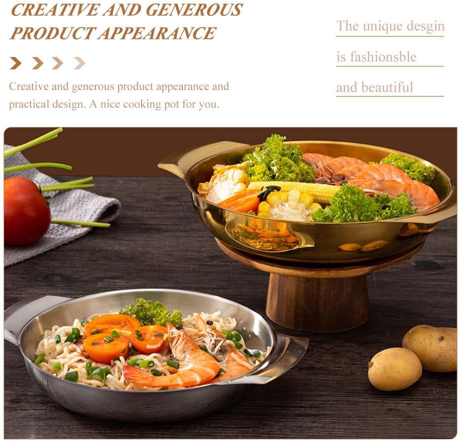 Luxshiny Large Mixing Bowl, 16cm Paella Pan, Stainless Steel Skillet with Handles for Home, Restaurant, Camping