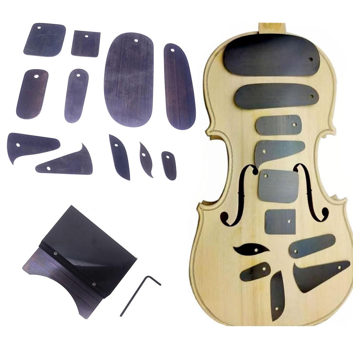 TUOREN 21 Pcs Violin Luthier Repair Tool Kit, 14 Pcs Violin Fingerboard Scraper Set and 5Pcs 8-16mm Violin Thumb Planer, 1Pcs Brass Purfling Inlaid Groove Carver and 1 Pcs Clean Up Groove Knife