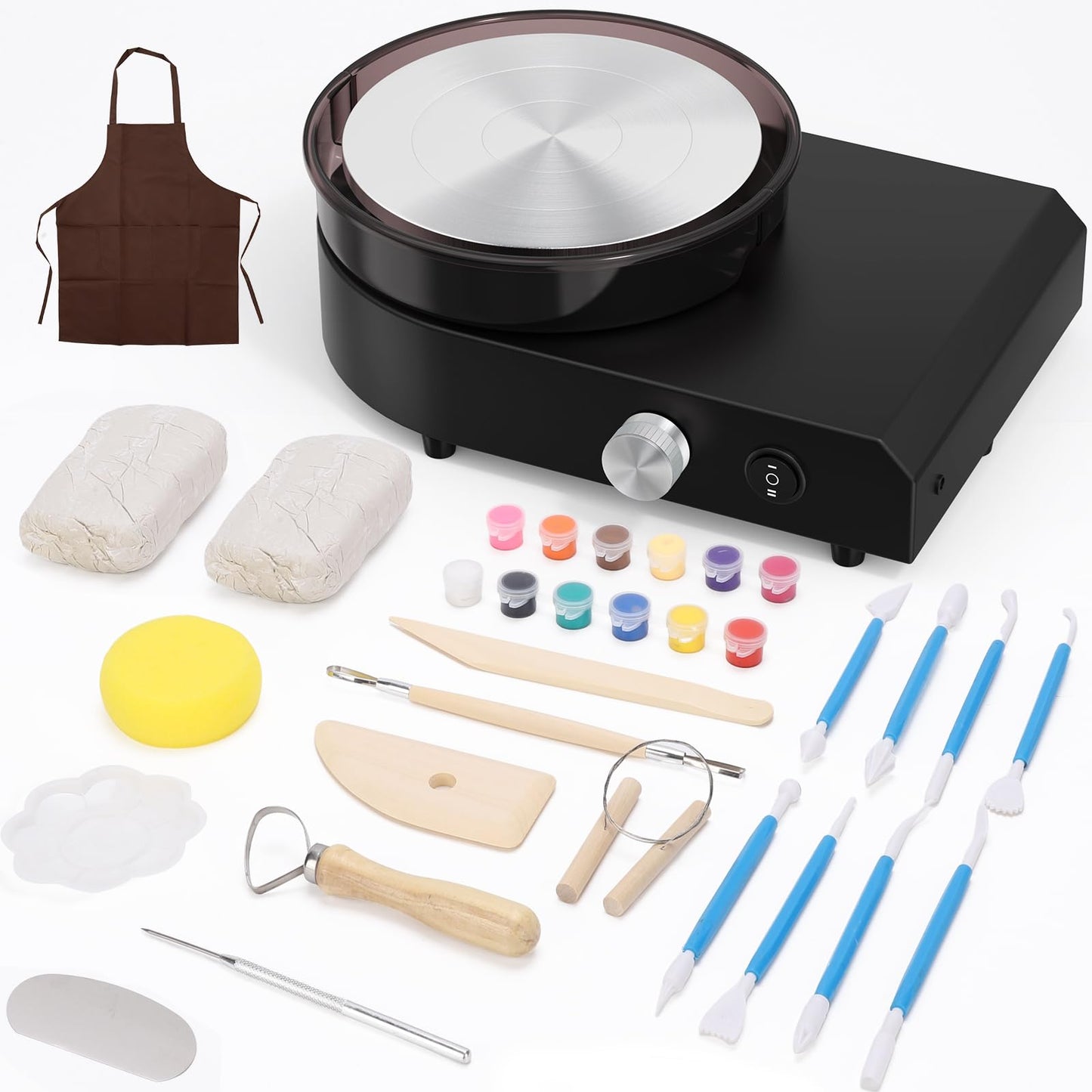 30W Mini Pottery Wheel Kit, 6" Turntable Two-Way Rotation Clay Wheel, Adjustable Speed Ceramic Making Machine, Pottery DIY Machine for Kids and Beginners Black