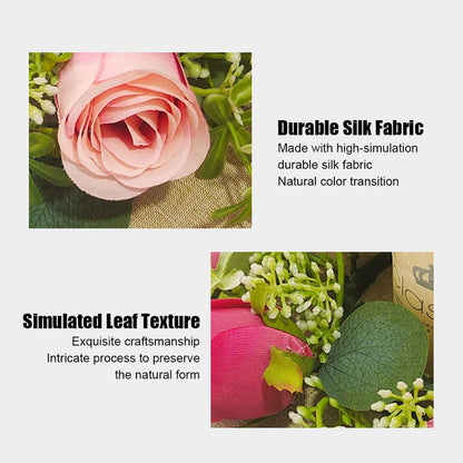 JOYWU 4-Pack Faux Rose Candle Rings, 9 in Artificial Flower Candle Wreaths with Pink Roses & Greenery, Floral Centerpiece Decor for Table, Fireplace Mantel, Wedding, Valentine's Day