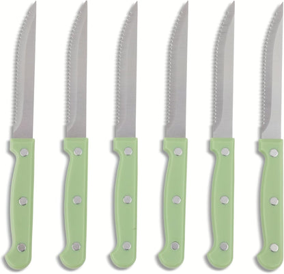 Core Kitchen Set of 6 Colorful Kitchen Steak Knives, 4.5" Blade, Leaf Design