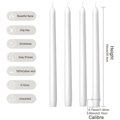 Everymoment White Taper Candles - 12 Pack 10 Inch Candlesticks - Dripless & Smokeless for 8 Hours - Unscented Paraffin Wax - Perfect for Wedding Christmas Halloween Holiday Dinner Table & Home Decor