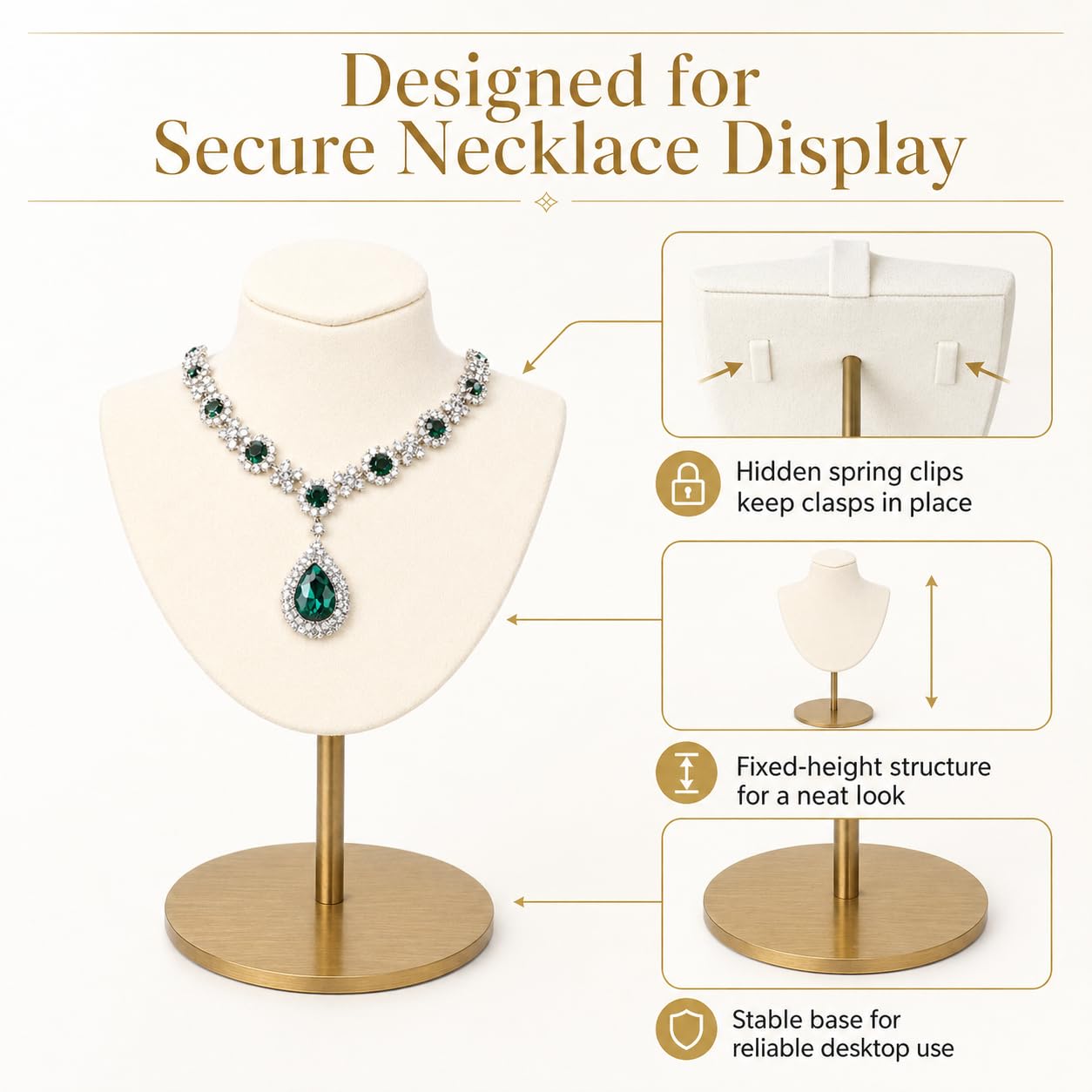 RQQM Necklace Display Stand For Selling Jewelry Display Stand with Stainless Steel Stand Necklace Holder Organizer Desktop Stand for Home Store Dresser-3.15''×4.72''×7.48''