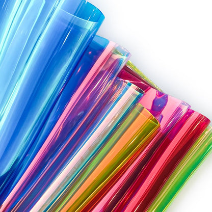 ONEART | 30 Gauge Holographic Clear Vinyl Roll, 12" x 54" Waterproof Iridescent Transparent TPU Jelly Plastic Fabric for DIY Crafts-Green