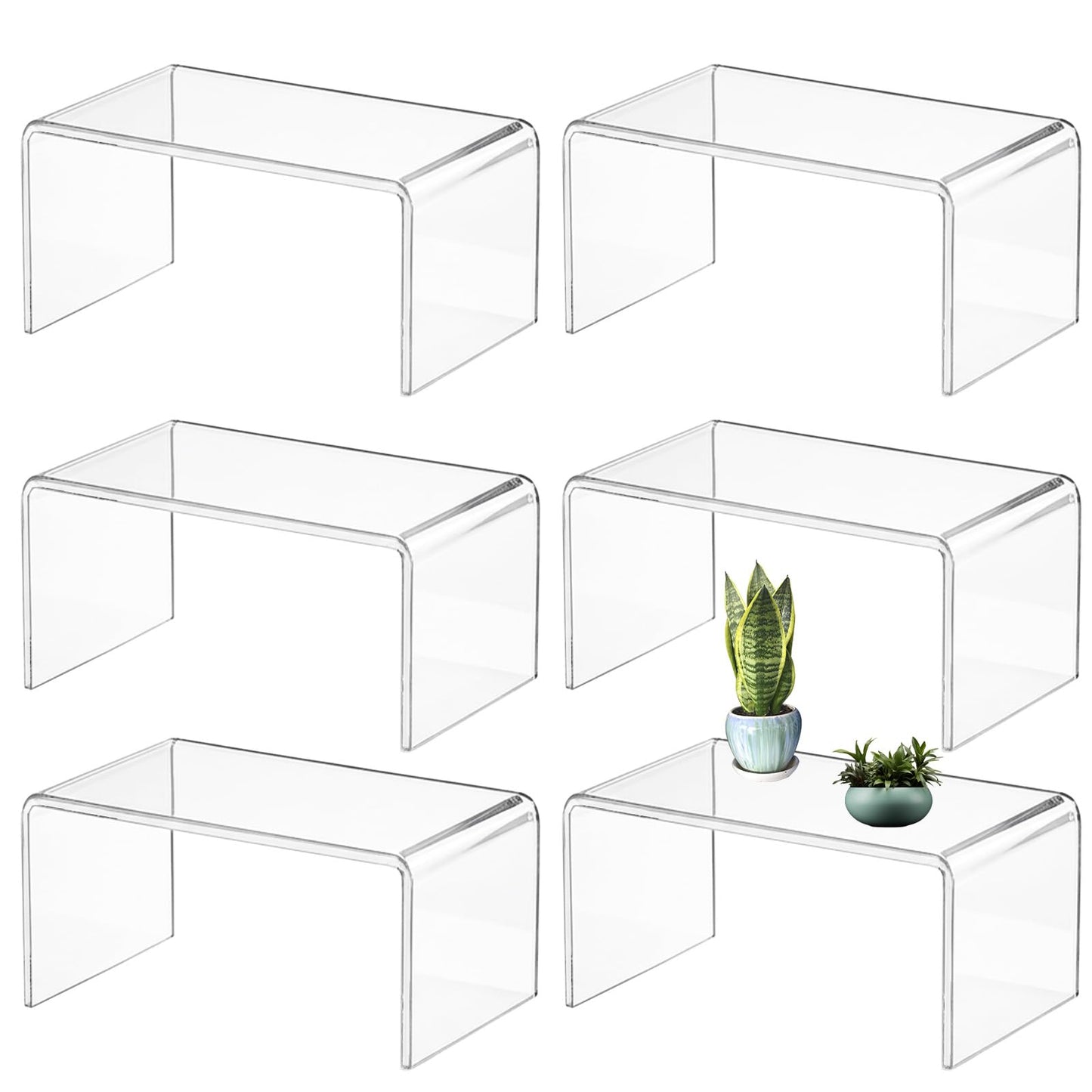 ENIPEDITA 6 Pcs Large Clear Acrylic Riser, Jewelry Stand Retail Desktop Display Stand, 13 x 4.5 x 6 Inches Acrylic Shelf Riser for Cupcake, Organize, Collectibles, Display, Decor