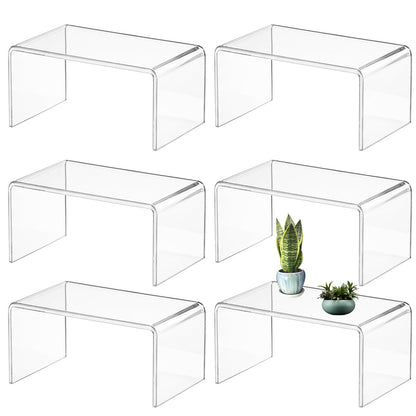ENIPEDITA 6 Pcs Large Clear Acrylic Riser, Jewelry Stand Retail Desktop Display Stand, 13 x 4.5 x 6 Inches Acrylic Shelf Riser for Cupcake, Organize, Collectibles, Display, Decor