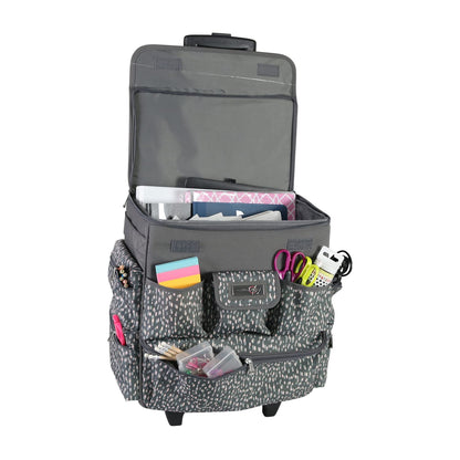 Everything Mary Teacher Rolling Tote – Grey & White Wheeled Bag for Classroom Supplies – Portable Organizer Cart for Teaching Materials, Crafts & Office Essentials