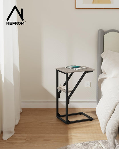 NEFROM ET-D-GY1 C-Shaped End Table, Small Couch Side Table, Sofa TV Tray Table for Living Room, Bedroom, Bedside
