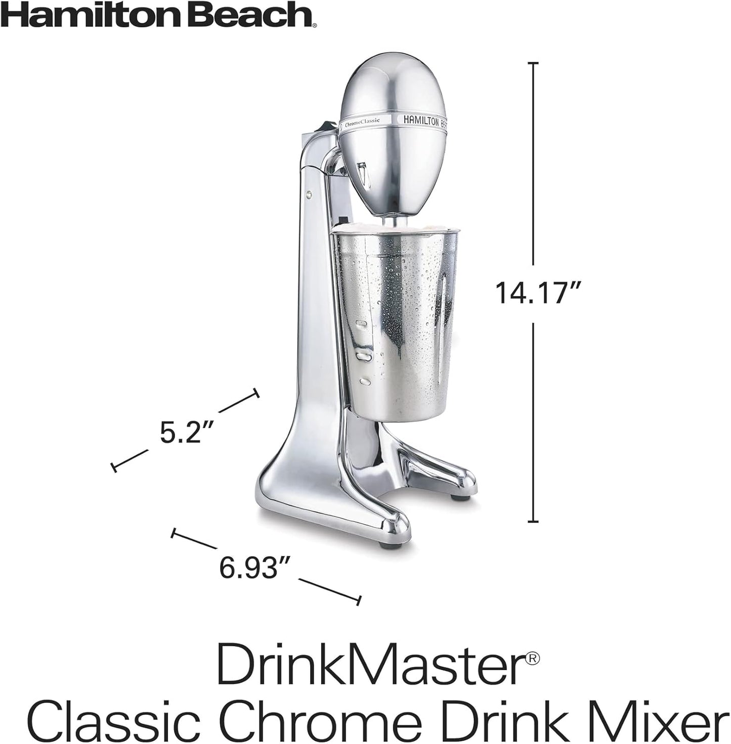 Hamilton Beach DrinkMaster Electric Drink Mixer, Retro Milkshake Maker, 28 oz, Classic Chrome