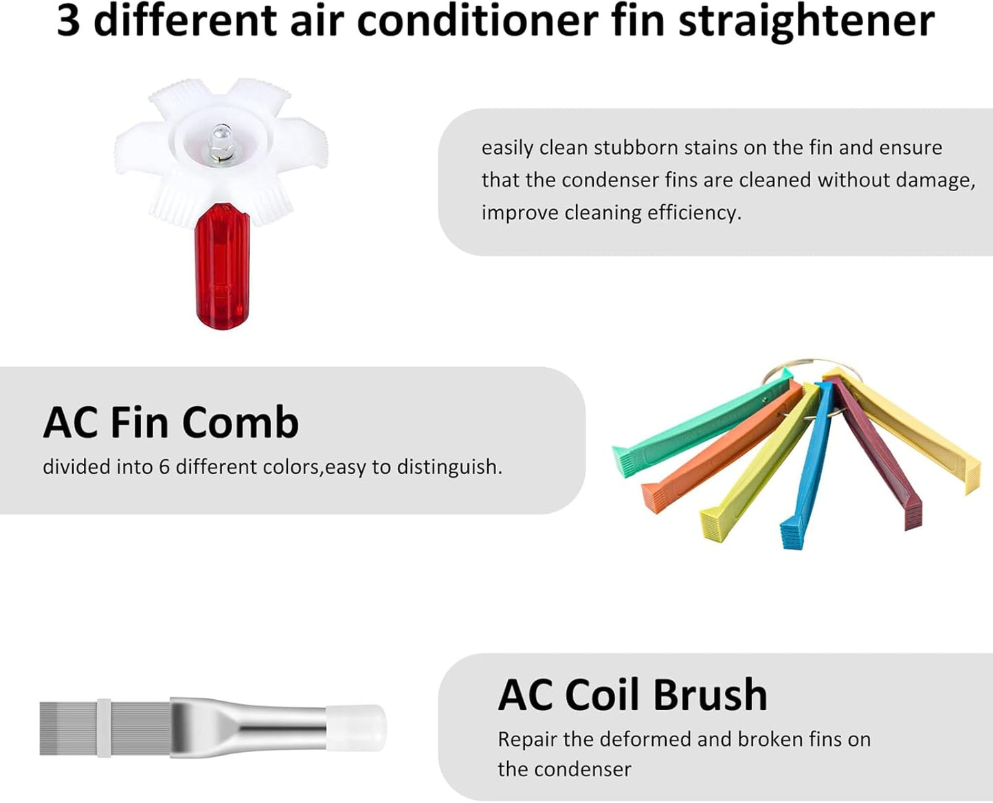 Shkalacar 6 Pieces Air Conditioner Fin Cleaner Set - 5 Different Fin Comb and 2 Brush Tools for Radiator Repair