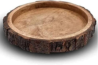 CraftsX2Z Set (Brown-02) Sheesham Wood Serving Trays with Handles, Rustic Nesting Trays Stackable Platters for Serving