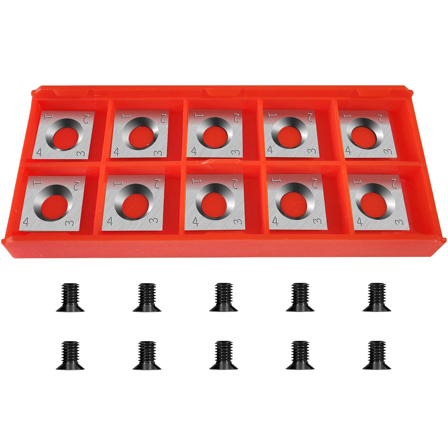 14×14×2mm Square Carbide Inserts for woodturning, Tungsten Carbide Inserts Set, Indexable Woodworking Cutter Fits Spiral Helical Planer Cutter Head or lathe Turning Tipped, with 10pcs Screws (M6*10)