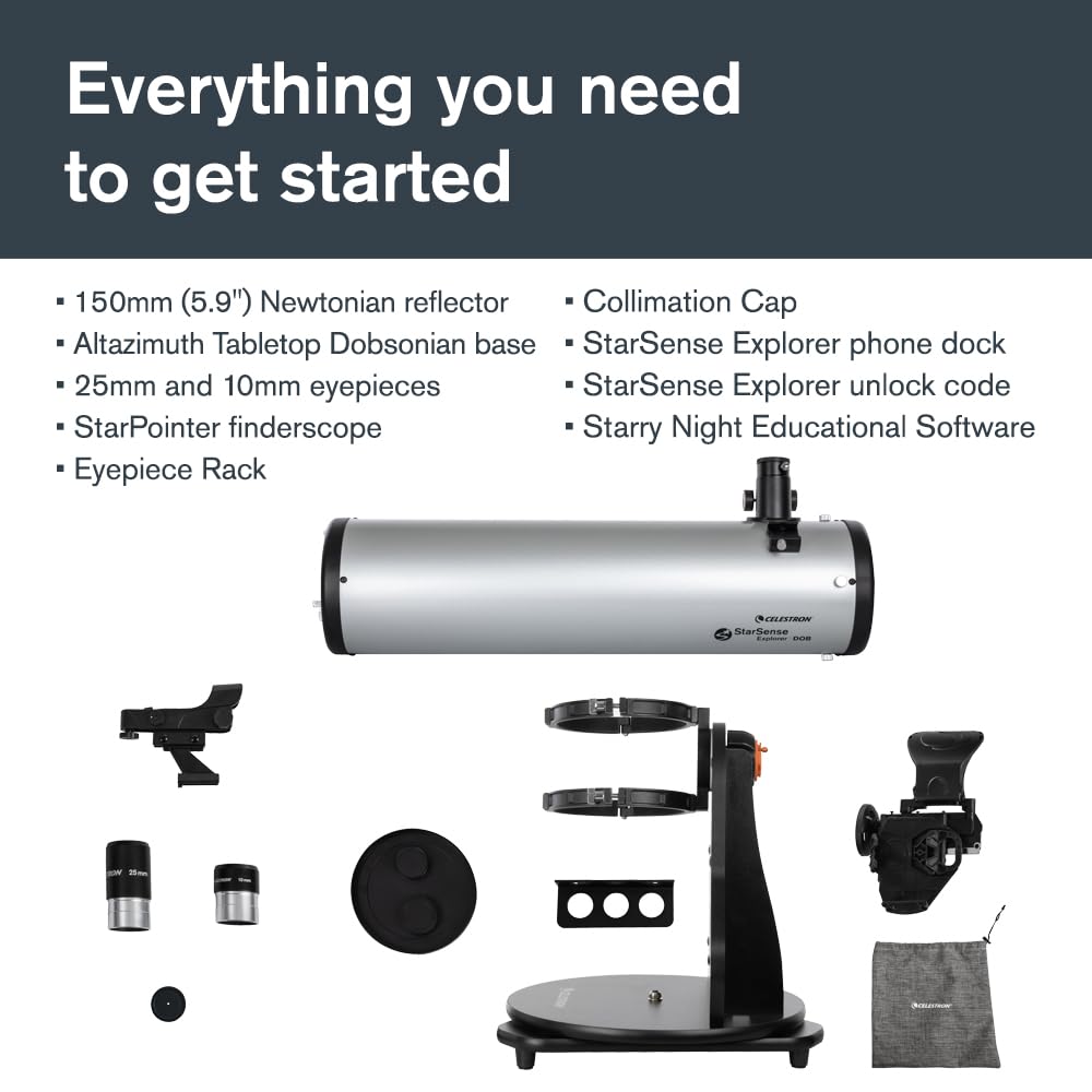 Celestron StarSense Explorer 150AZ App-Enabled Telescope – 150mm Tabletop Dobsonian with Smartphone Dock & StarSense App – iPhone & Android Compatible – Easy-to-Use for Beginners