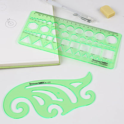 15PCS Geometric Drawings Templates, Measuring Geometry Rulers, Drafting Stencils Measuring Tools