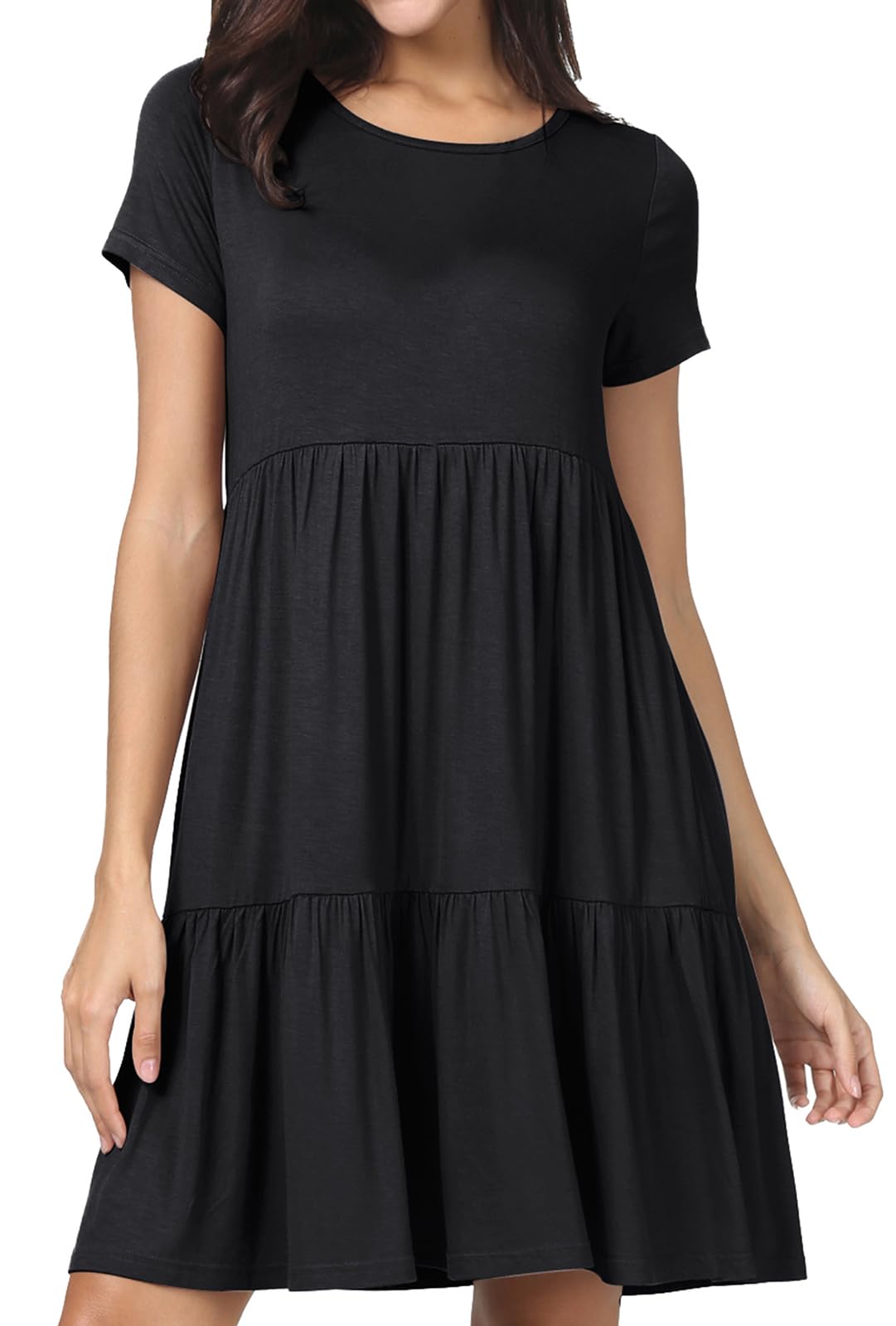 levaca Womens Summer Casual Dresses Beach Coverup Loose Short Sleeve T Shirt Dress 2025 Midi Outfit Sundress Black XL