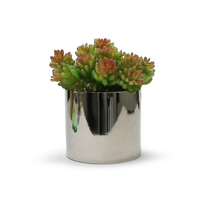 WGVI Silver Ceramic Cylinder Vase Width 6.5" Height 6", Flower Arrangements, Candle Holder, Terrarium Planter Pot, Storage Container Organizer, Pen Brush Holder, Smooth Silver Tabletop Decor, 1 Pc