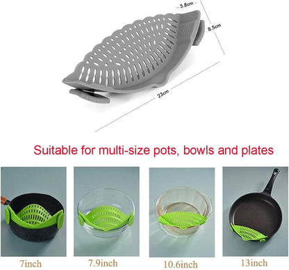 Snap Strainer, Clip-on Heat Resistant Silicone Colander for Pots, Hands-free Pour Spout for Pasta, Vegetables