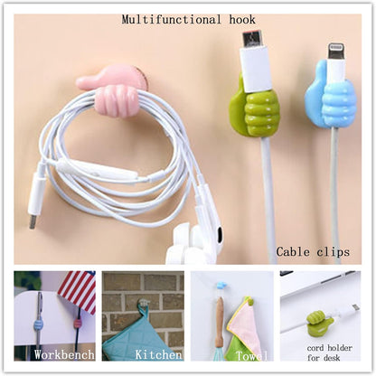 14pcs Thumb Wall Hooks, Self Adhesive Cable Organizer Clips, No Punching Key Hook Holder, Multifunctional Silicone Hooks