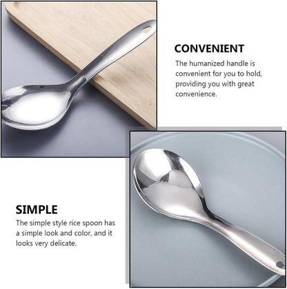 Hemoton 4Pcs Stainless Steel Rice Spoon Set, Non-Stick Rice Paddle, Cooking Spoon for Home Kitchen, Soup Spoons