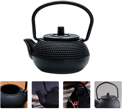 PATKAW Japanese Tetsubin Cast Iron Teapot, Stovetop Kettle for Loose Leaf Tea, Black (7.20X7.00X4.30cm)