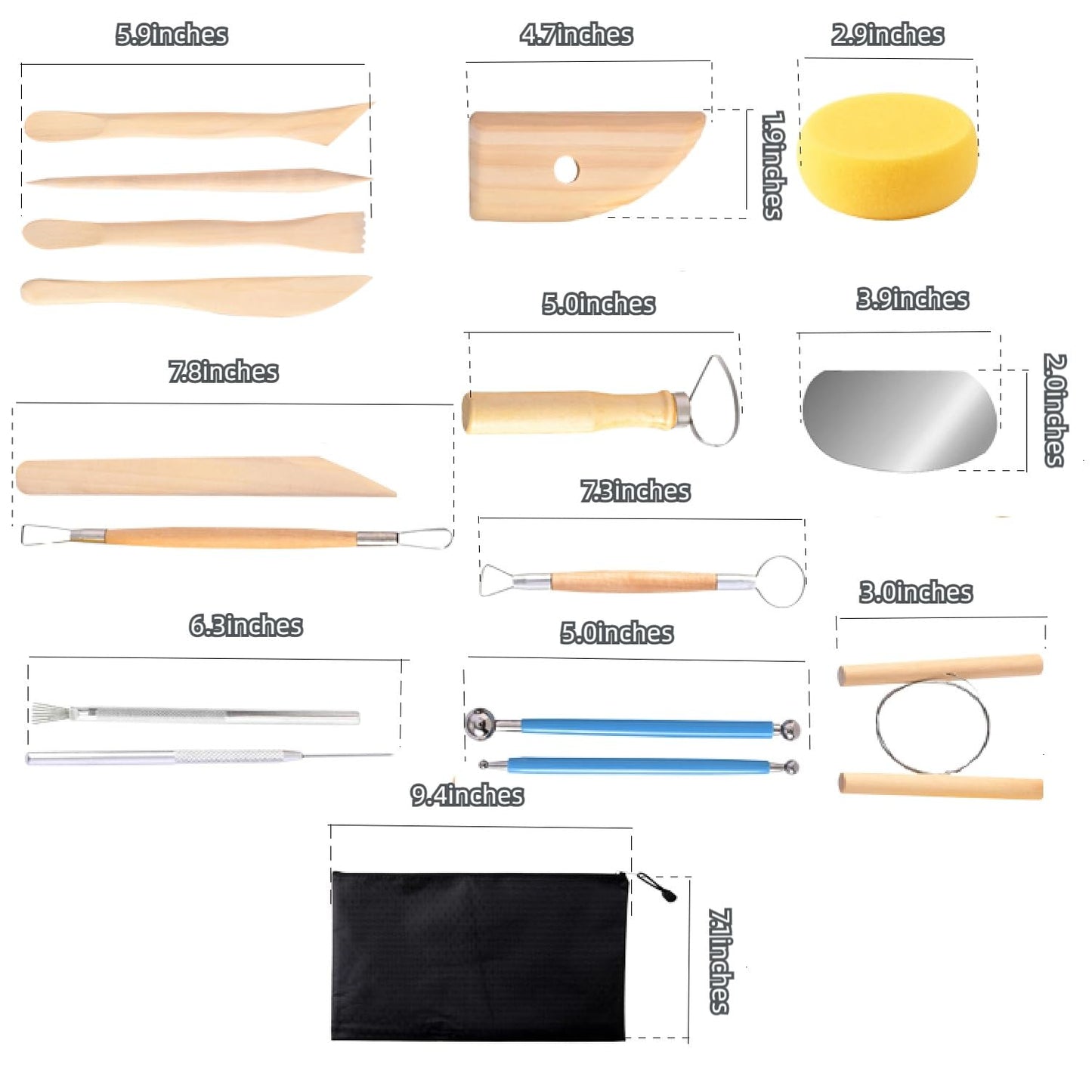 S & E TEACHER'S EDITION 17 Pcs Pottery & Clay Sculpting Tools, Double-Sided, Ceramics Tools Smooth Wooden Handles for Trimming, Embossing Pattern.