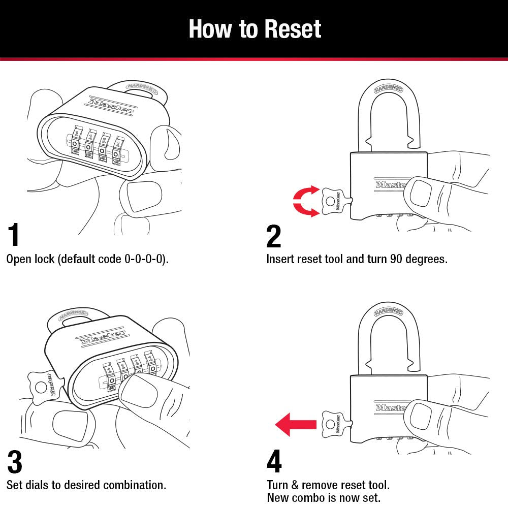 Master Lock Brass Combination Lock, Gate Lock for Outdoor Fence or Shed, Customizable Combination Padlock with Extended 2-1/4-Inch-Long Shackle, 175DLH