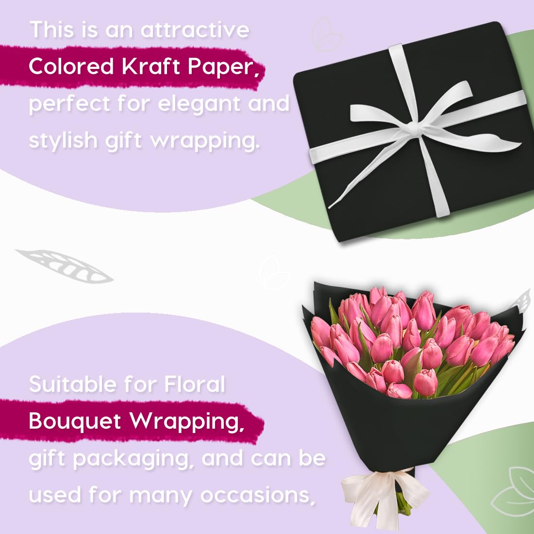PerkHomy Black Kraft Paper Roll 36" x 1,800" (150') for Gift Wrapping Bouquet Flower Art Painting Craft Writing Packaging Shipping 80GSM 55LB (Black, 36" x 150')