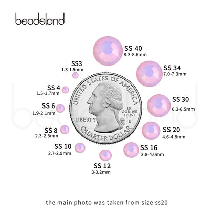 Beadsland 1440pcs Flat Back Crystal Rhinestones Round Gems for Nail Art and Craft Glue Fix, Light Rose Opal, SS20, 4.6-4.8mm